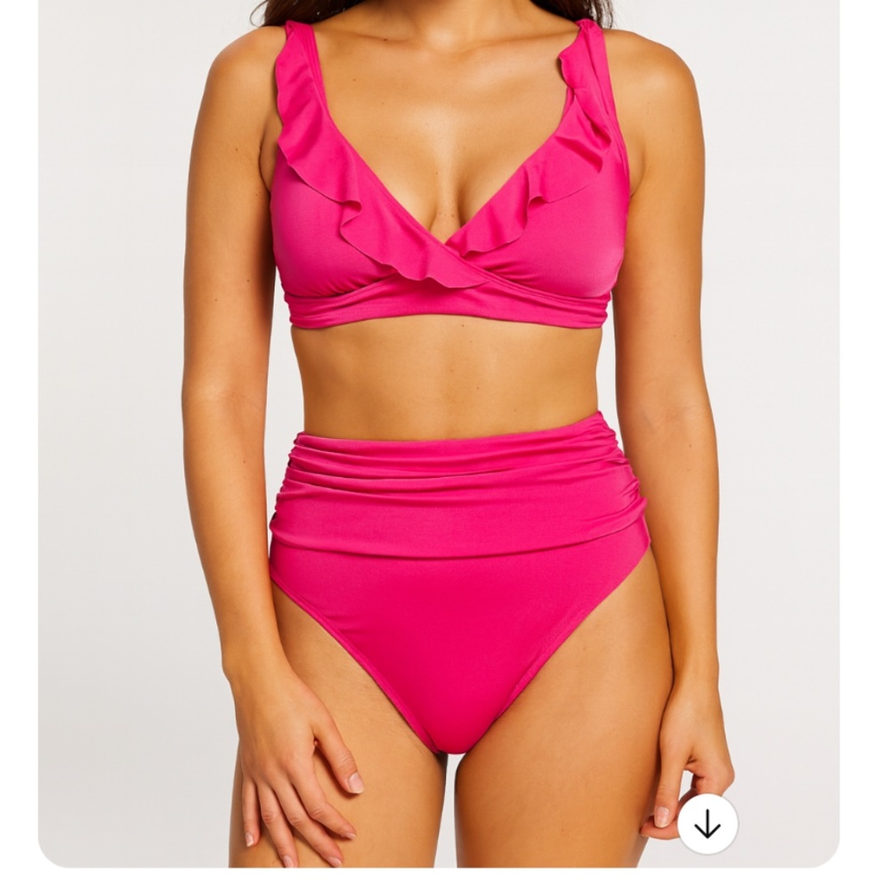 Lauren Ralph Lauren Womens Beach Club Solid Ruffle Top Bikini 2-Piece Set Pink 4